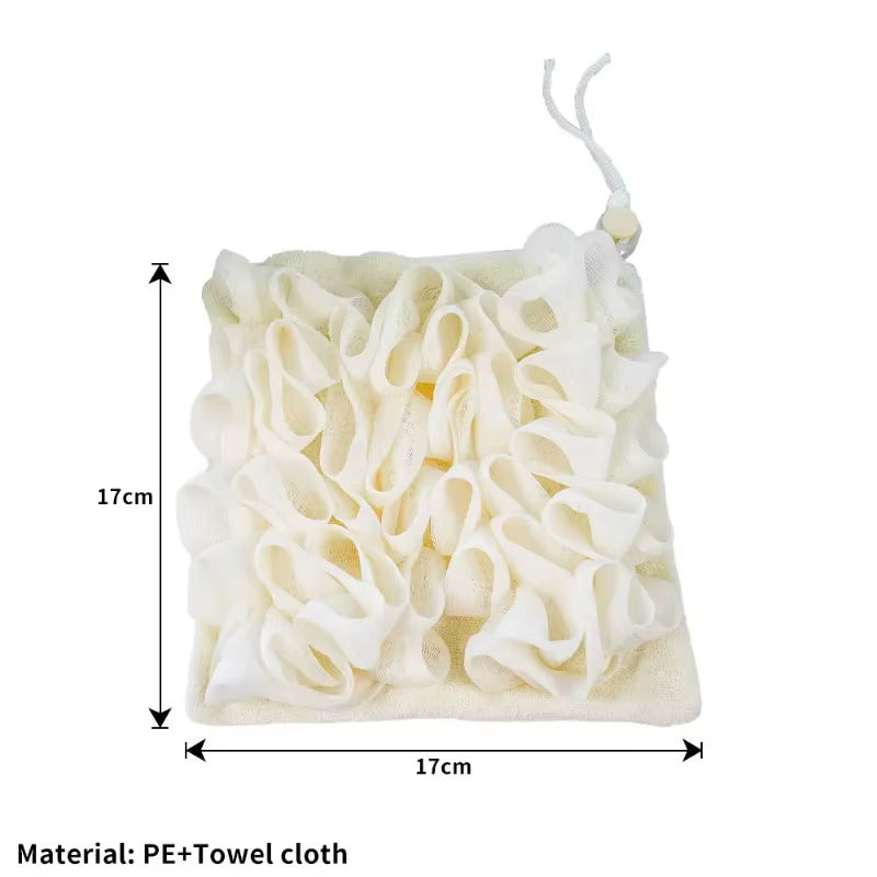 Soft Exfoliating 2-in-1 Bath Loofah with Drawstring Soap Closure - Reusable Mesh Shower Sponge for Skin Care