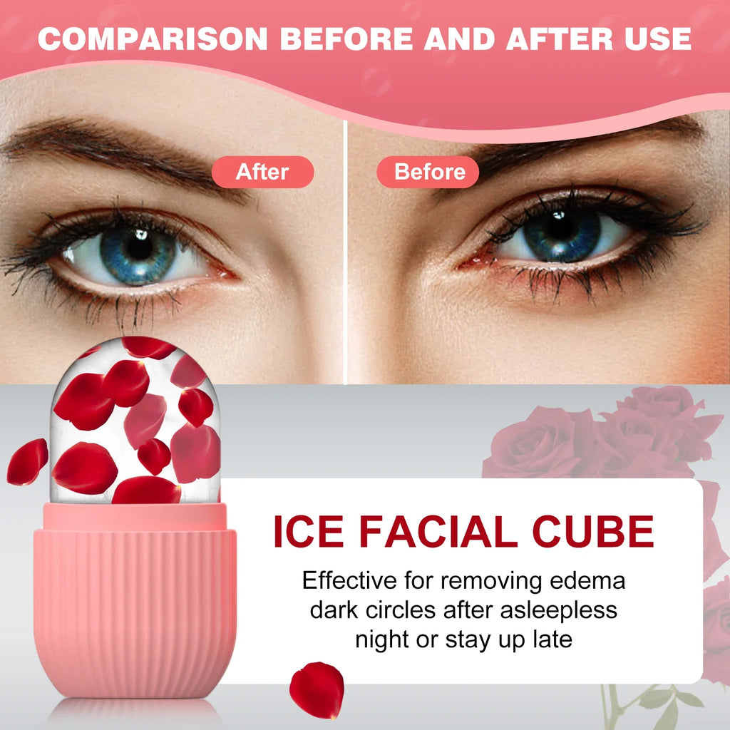 Molde de Cubo de Hielo Facial de Silicona para Belleza y Cuidado de la Piel con Rodillo de Hielo