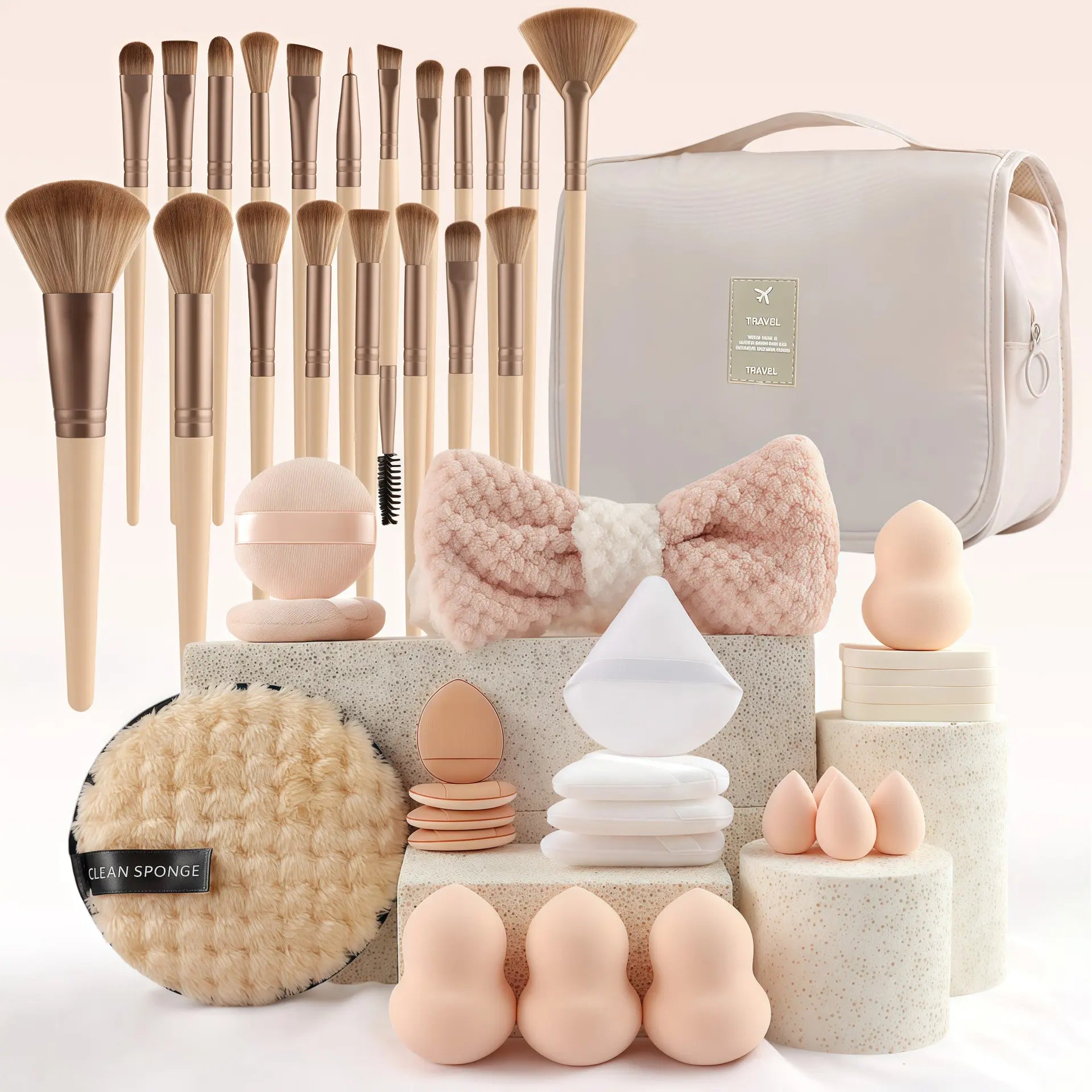 Essential Face Makeup Tool Set: Portable Travel Blending Brushes & Cleansing Kit for Effortless Daily Beauty