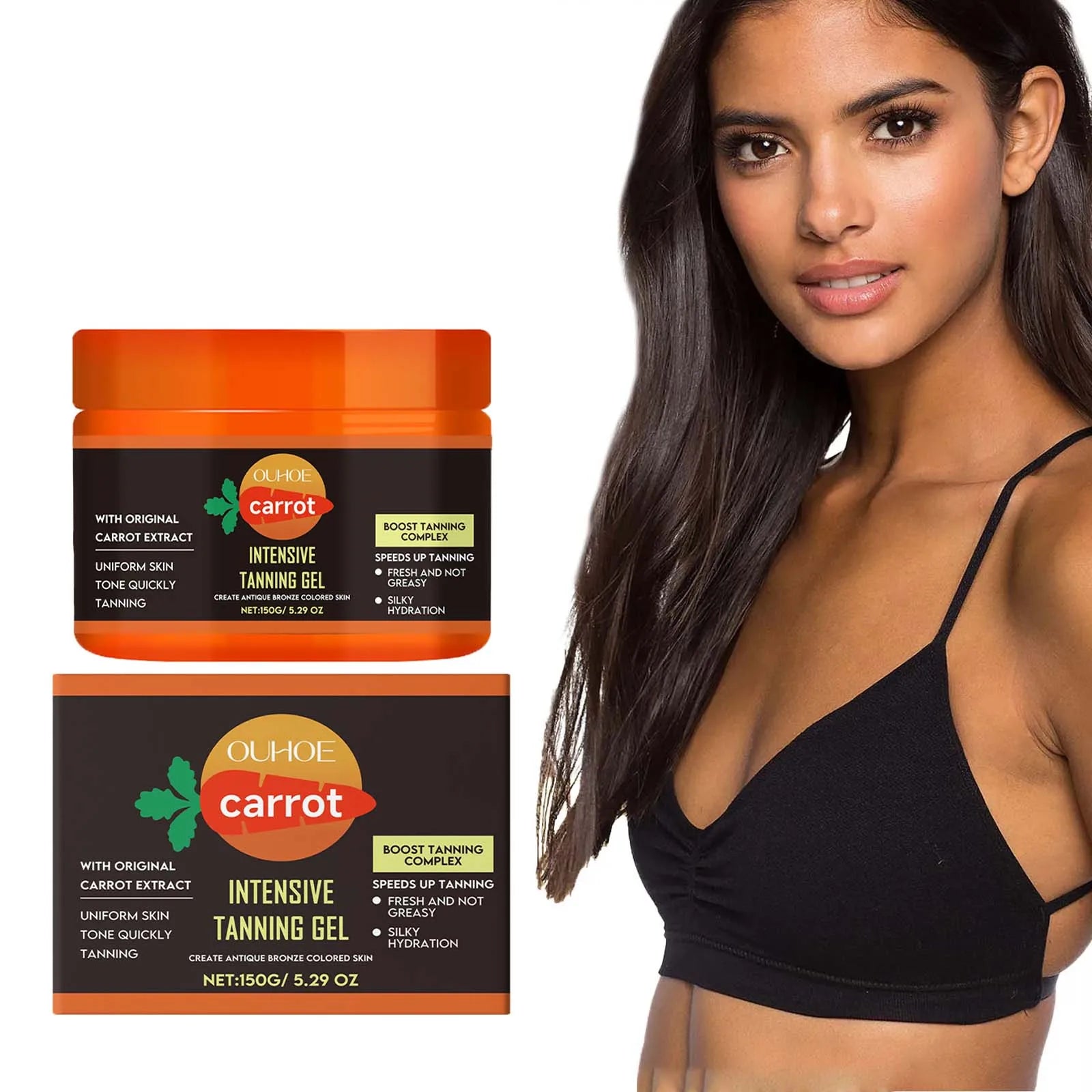 Carrot Tanning Gel - Hydrating, Lightweight, and Fast-Absorbing Bronzing Gel for Natural Sunless Tan Enhancement for Face and Body