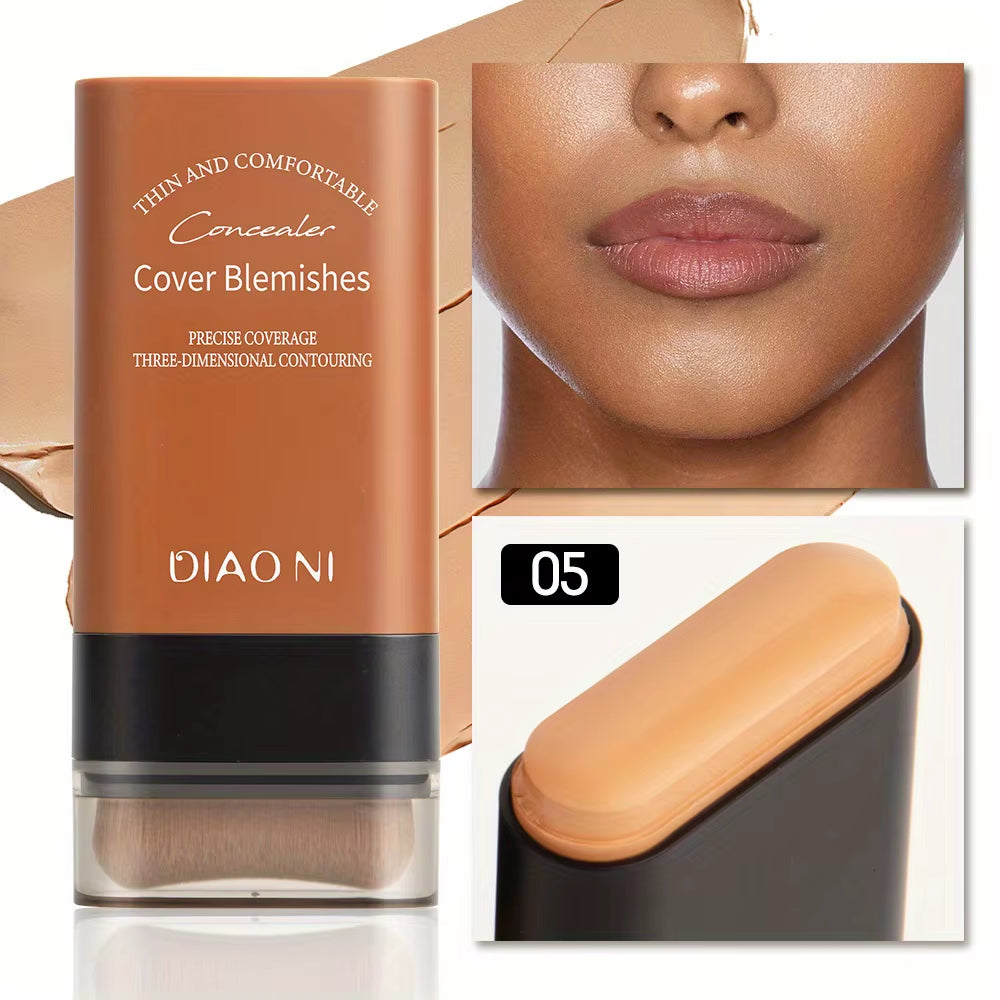 Foundation Stick with Integrated Brush for Long-Lasting Skin Brightening Concealment