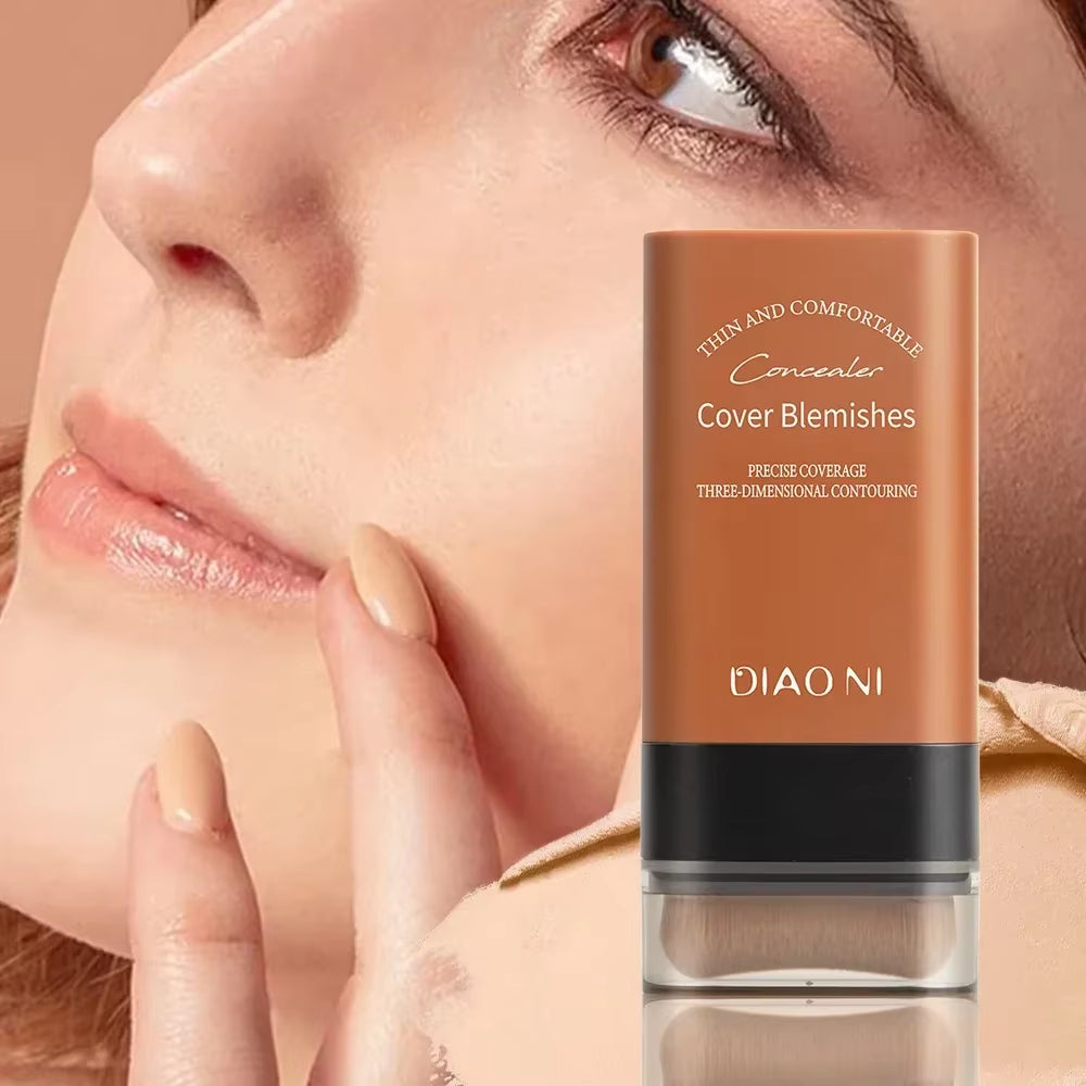 Foundation Stick with Integrated Brush for Long-Lasting Skin Brightening Concealment
