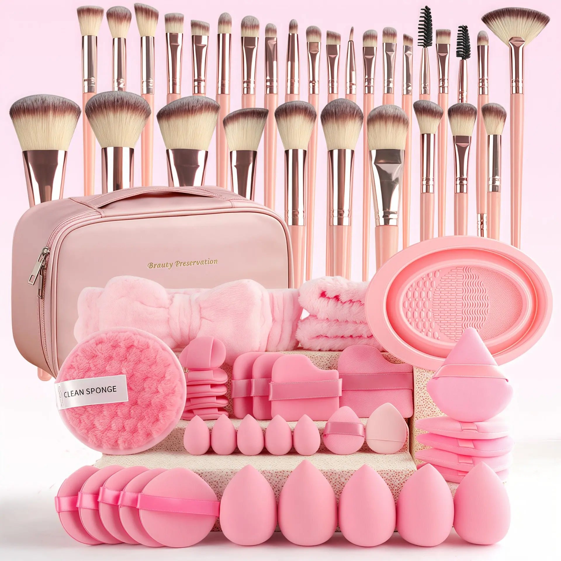 Essential Face Makeup Tool Set: Portable Travel Blending Brushes & Cleansing Kit for Effortless Daily Beauty