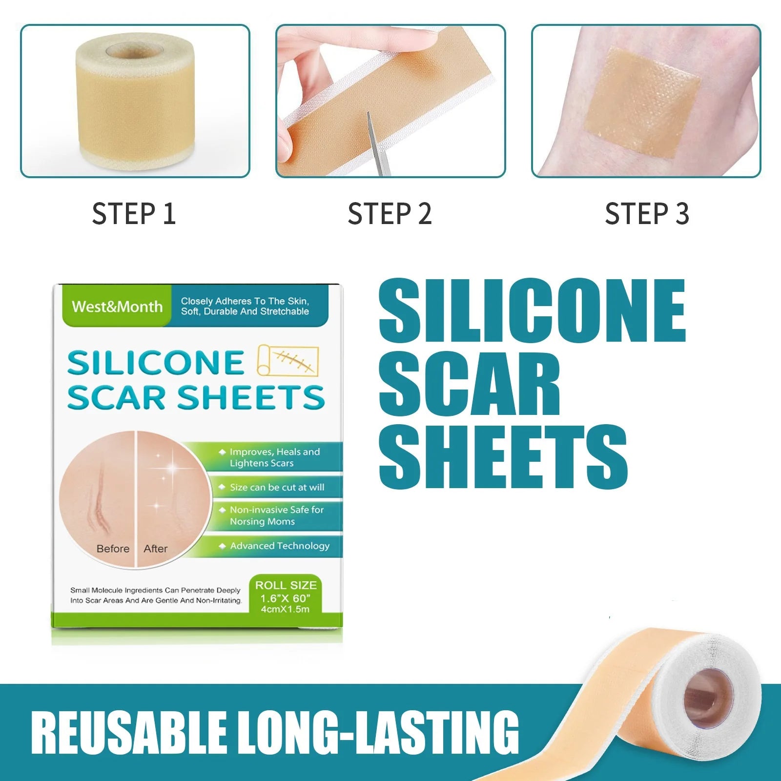 Silicone Scar Sheets - 4cm x 150cm Self-Adhesive, Reusable Scar Treatment Tape for Effective Skin Care