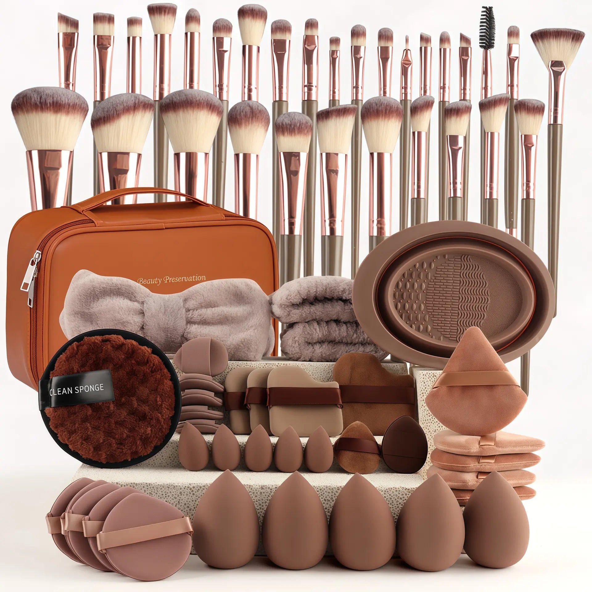 Essential Face Makeup Tool Set: Portable Travel Blending Brushes & Cleansing Kit for Effortless Daily Beauty