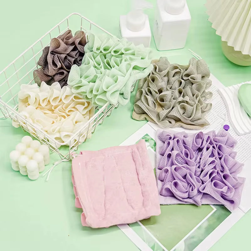 Soft Exfoliating 2-in-1 Bath Loofah with Drawstring Soap Closure - Reusable Mesh Shower Sponge for Skin Care