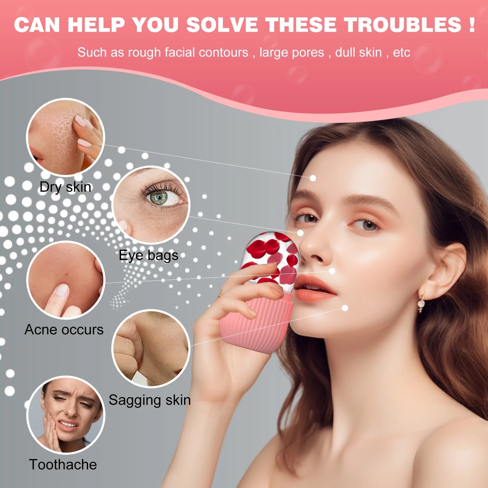 Molde de Cubo de Hielo Facial de Silicona para Belleza y Cuidado de la Piel con Rodillo de Hielo