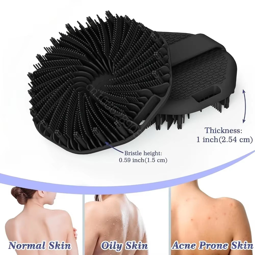 Soft Silicone Back Brush for Bathing and Showering - Exfoliating Scrub Brush with Handle