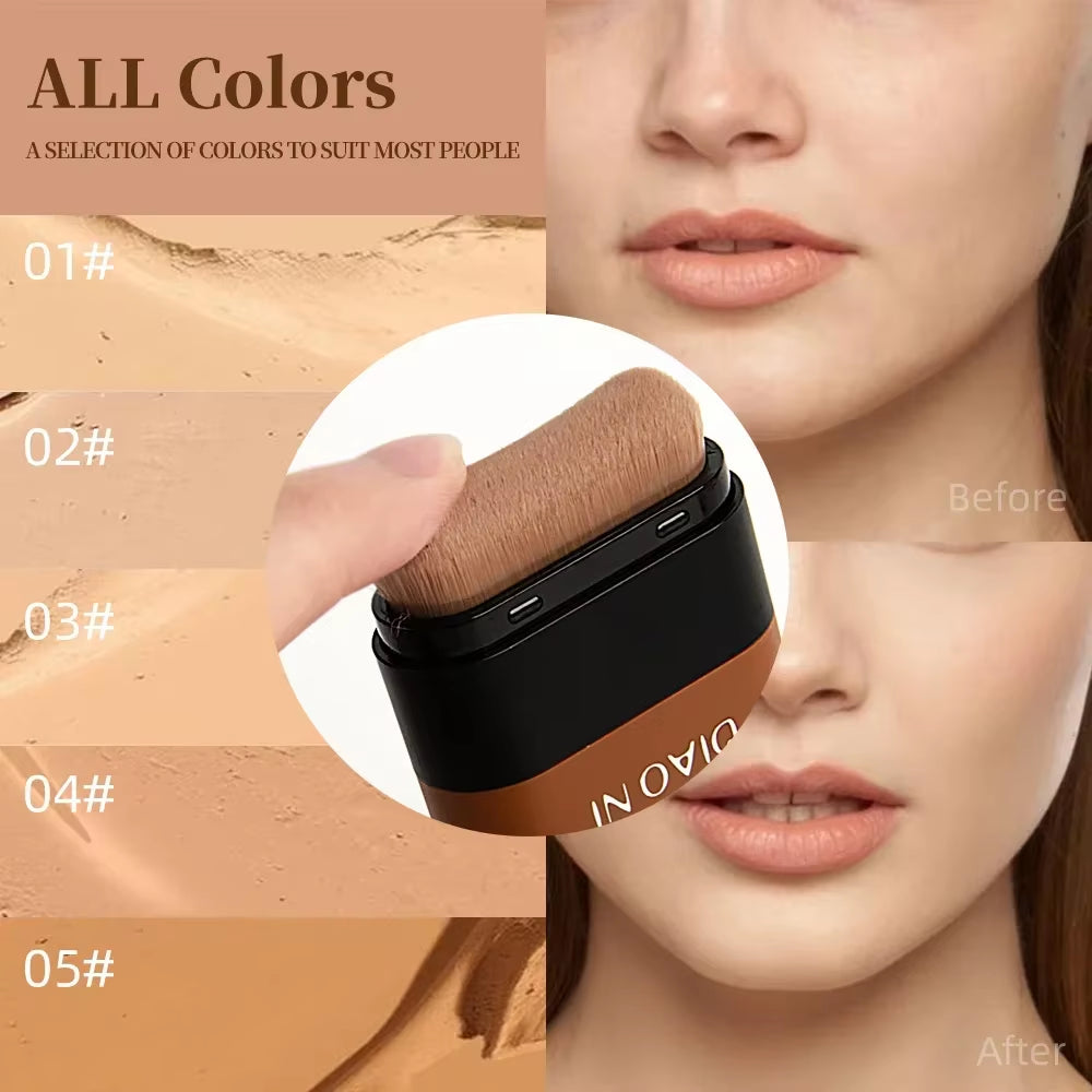 Foundation Stick with Integrated Brush for Long-Lasting Skin Brightening Concealment