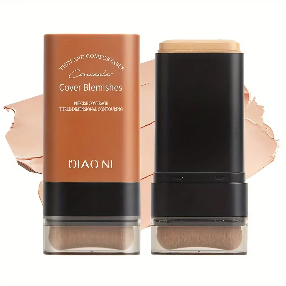 Foundation Stick with Integrated Brush for Long-Lasting Skin Brightening Concealment