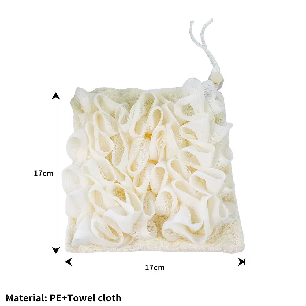 Soft Exfoliating 2-in-1 Bath Loofah with Drawstring Soap Closure - Reusable Mesh Shower Sponge for Skin Care