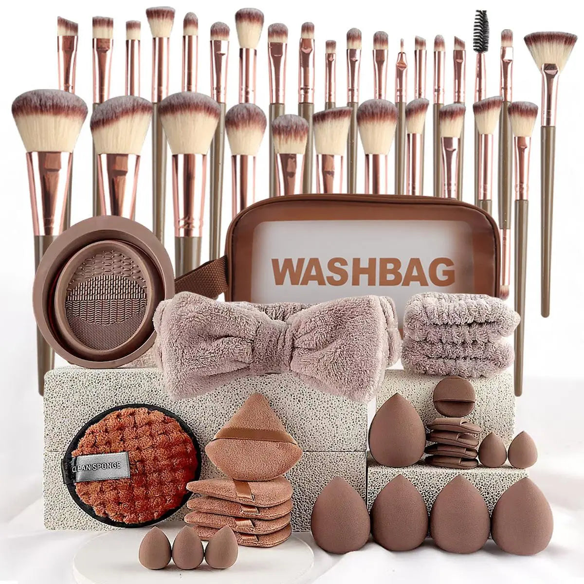 Essential Face Makeup Tool Set: Portable Travel Blending Brushes & Cleansing Kit for Effortless Daily Beauty