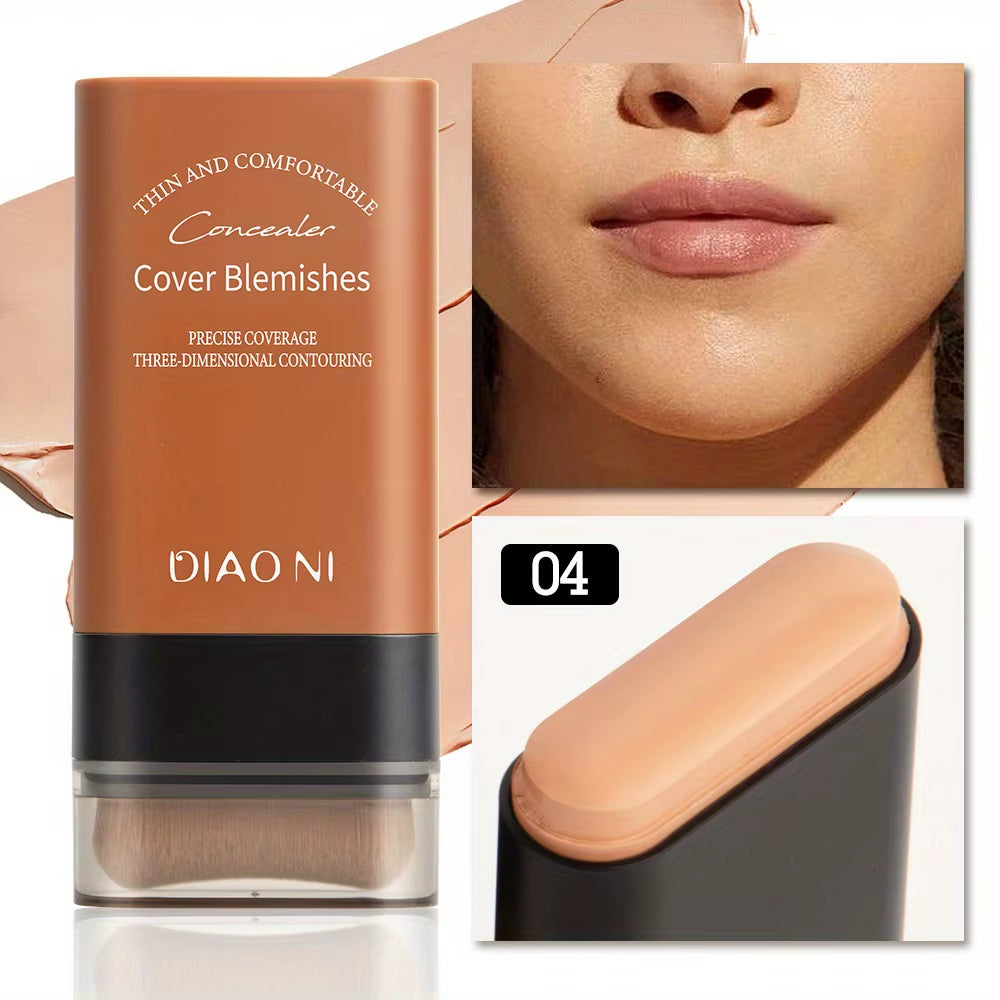Foundation Stick with Integrated Brush for Long-Lasting Skin Brightening Concealment