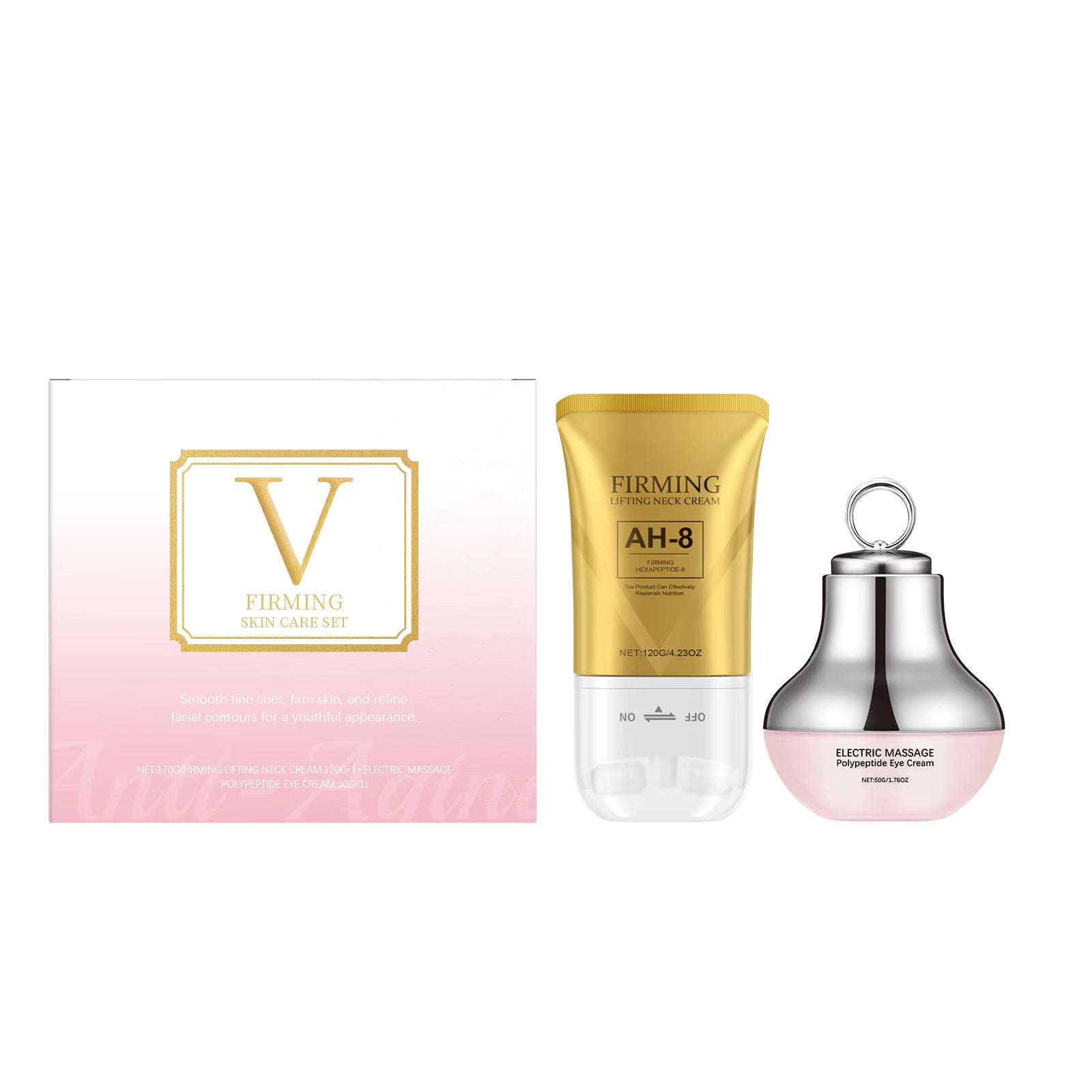 AH-8 Electric Neck and Eye Care Set - Revitalizing Massage Cream and Firming Lotion for Smooth Skin, Fine Line Reduction, and Deep Moisturization