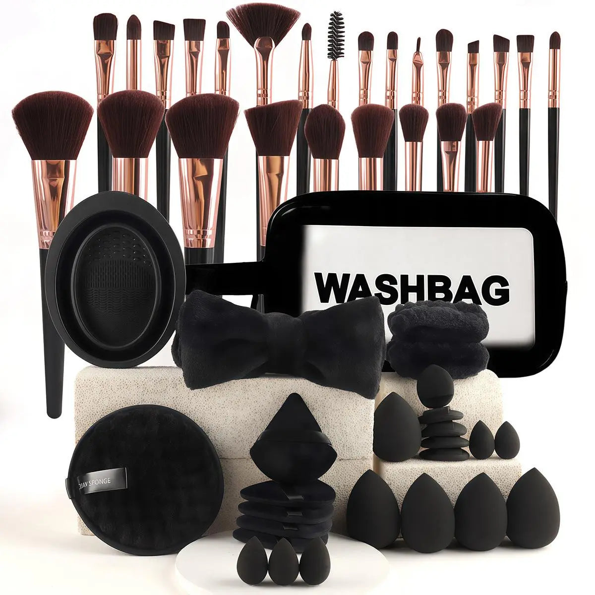 Essential Face Makeup Tool Set: Portable Travel Blending Brushes & Cleansing Kit for Effortless Daily Beauty