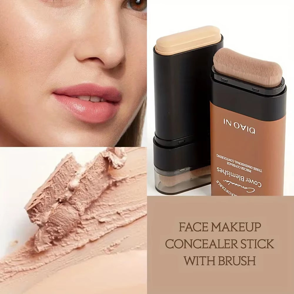 Foundation Stick with Integrated Brush for Long-Lasting Skin Brightening Concealment