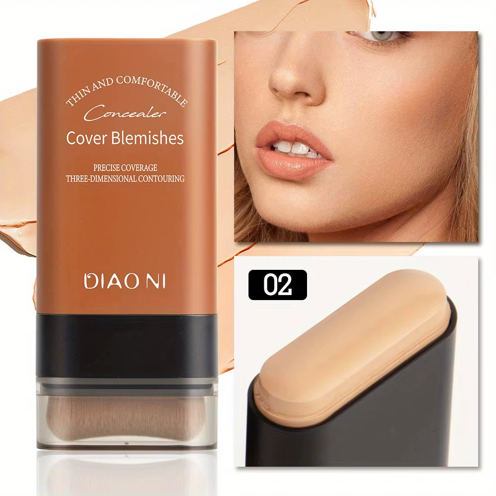 Foundation Stick with Integrated Brush for Long-Lasting Skin Brightening Concealment
