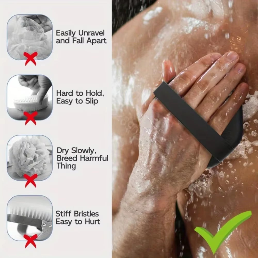 Soft Silicone Back Brush for Bathing and Showering - Exfoliating Scrub Brush with Handle