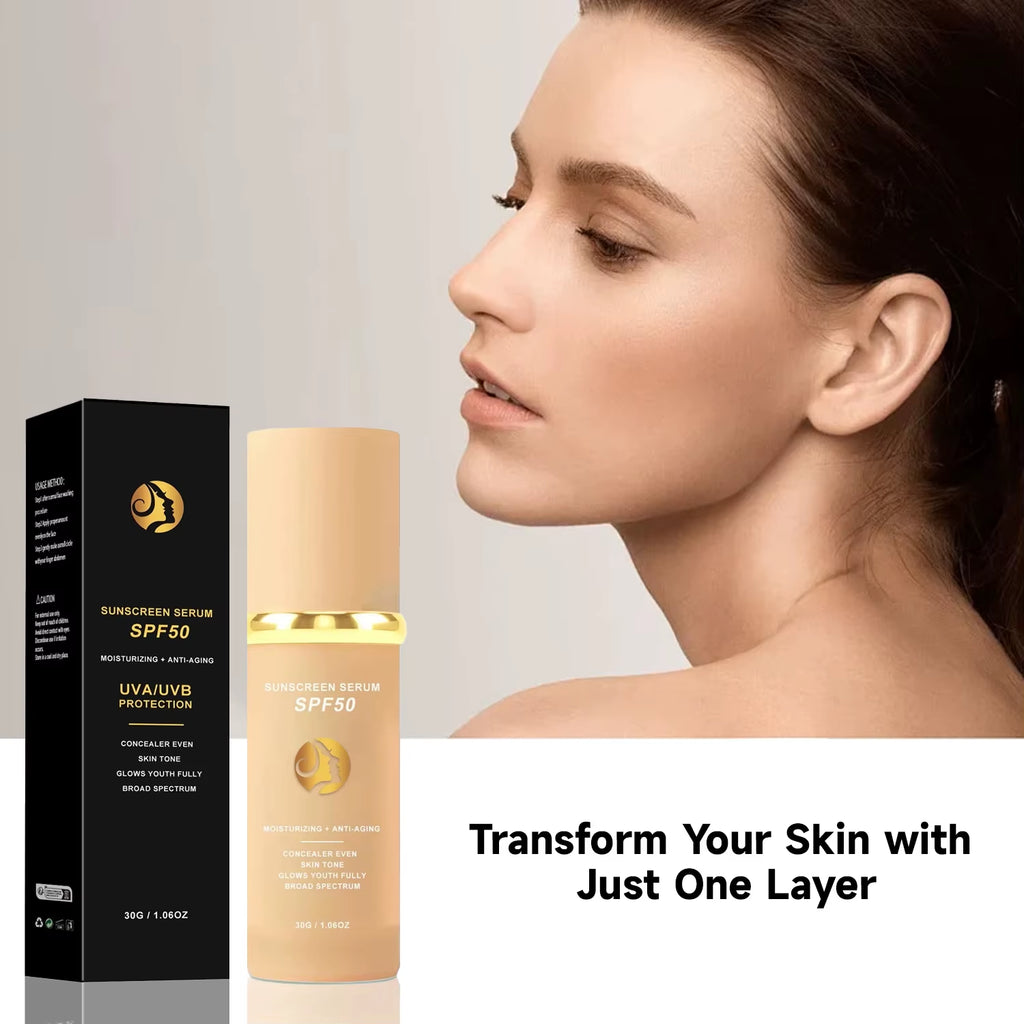 4-in-1 Foundation Liquid Makeup with SPF 50: Hydrating Full Coverage, Concealer, and Sunscreen Serum
