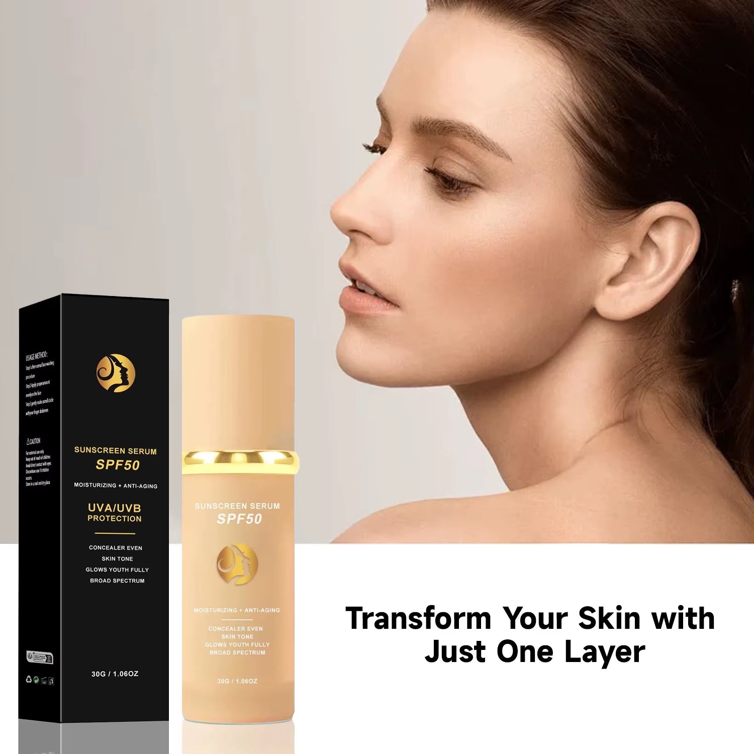 4-in-1 Foundation Liquid Makeup with SPF 50: Hydrating Full Coverage, Concealer, and Sunscreen Serum