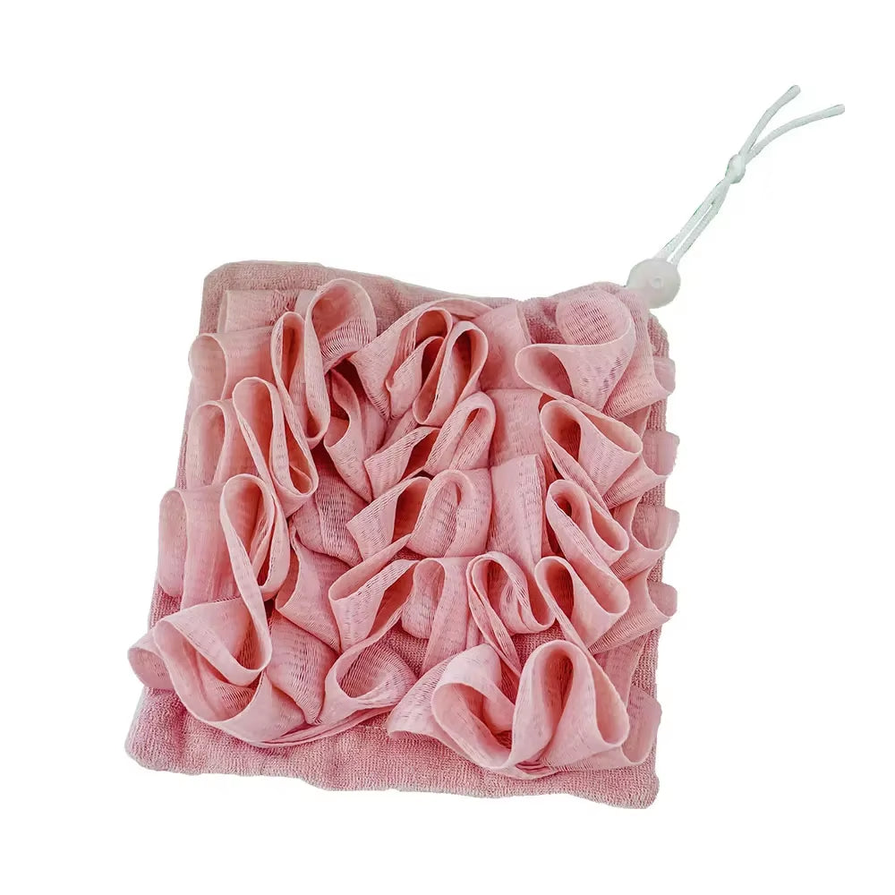 Soft Exfoliating 2-in-1 Bath Loofah with Drawstring Soap Closure - Reusable Mesh Shower Sponge for Skin Care