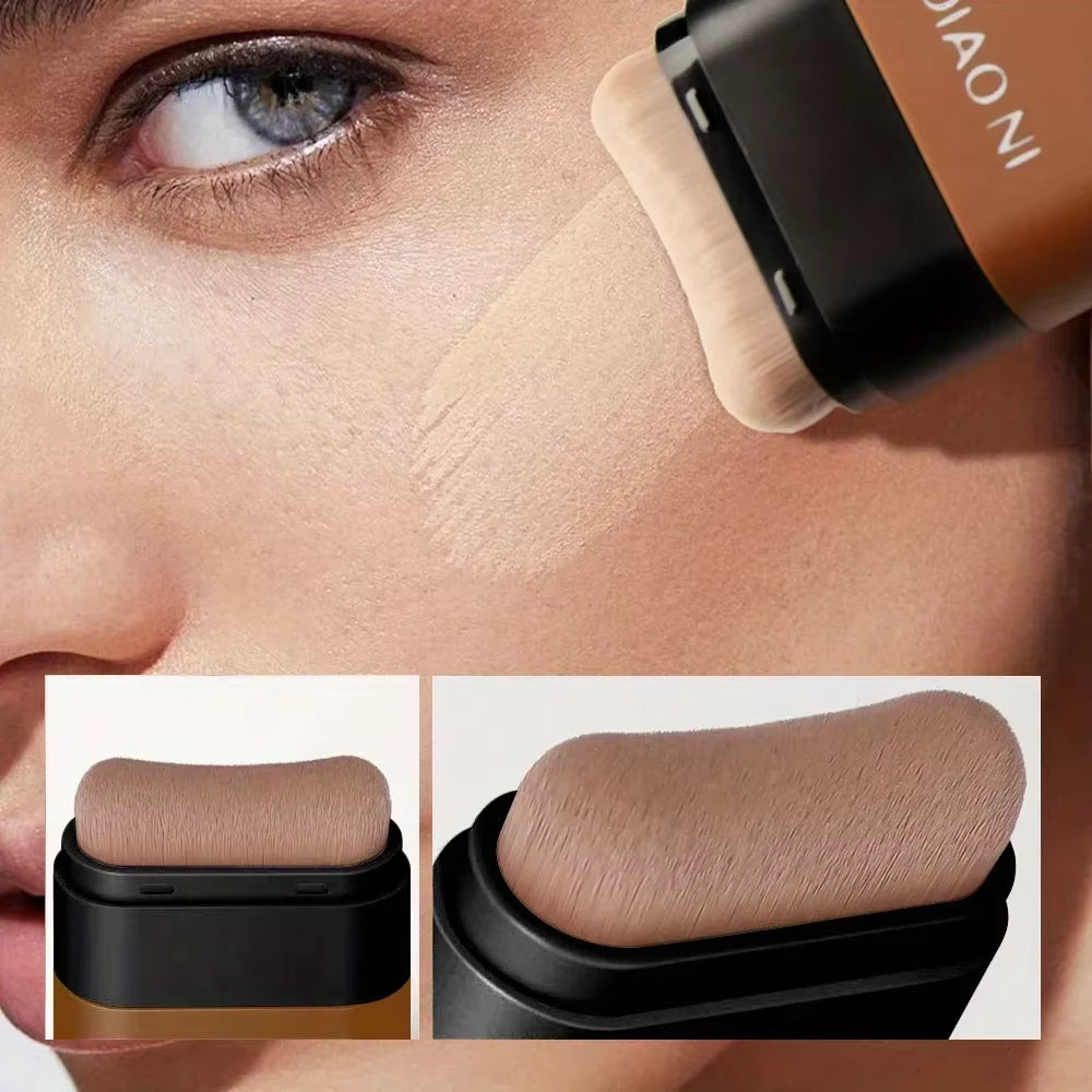 Foundation Stick with Integrated Brush for Long-Lasting Skin Brightening Concealment
