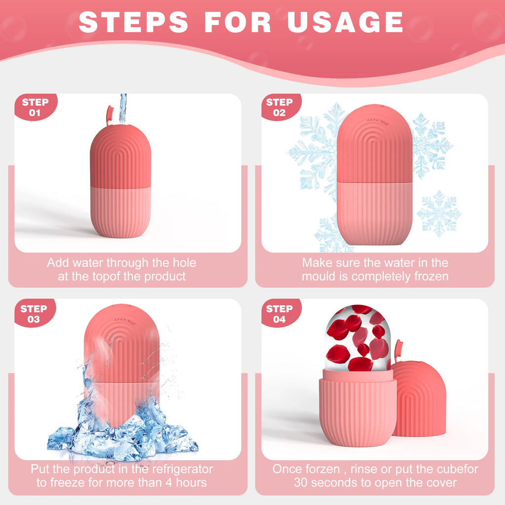 Molde de Cubo de Hielo Facial de Silicona para Belleza y Cuidado de la Piel con Rodillo de Hielo