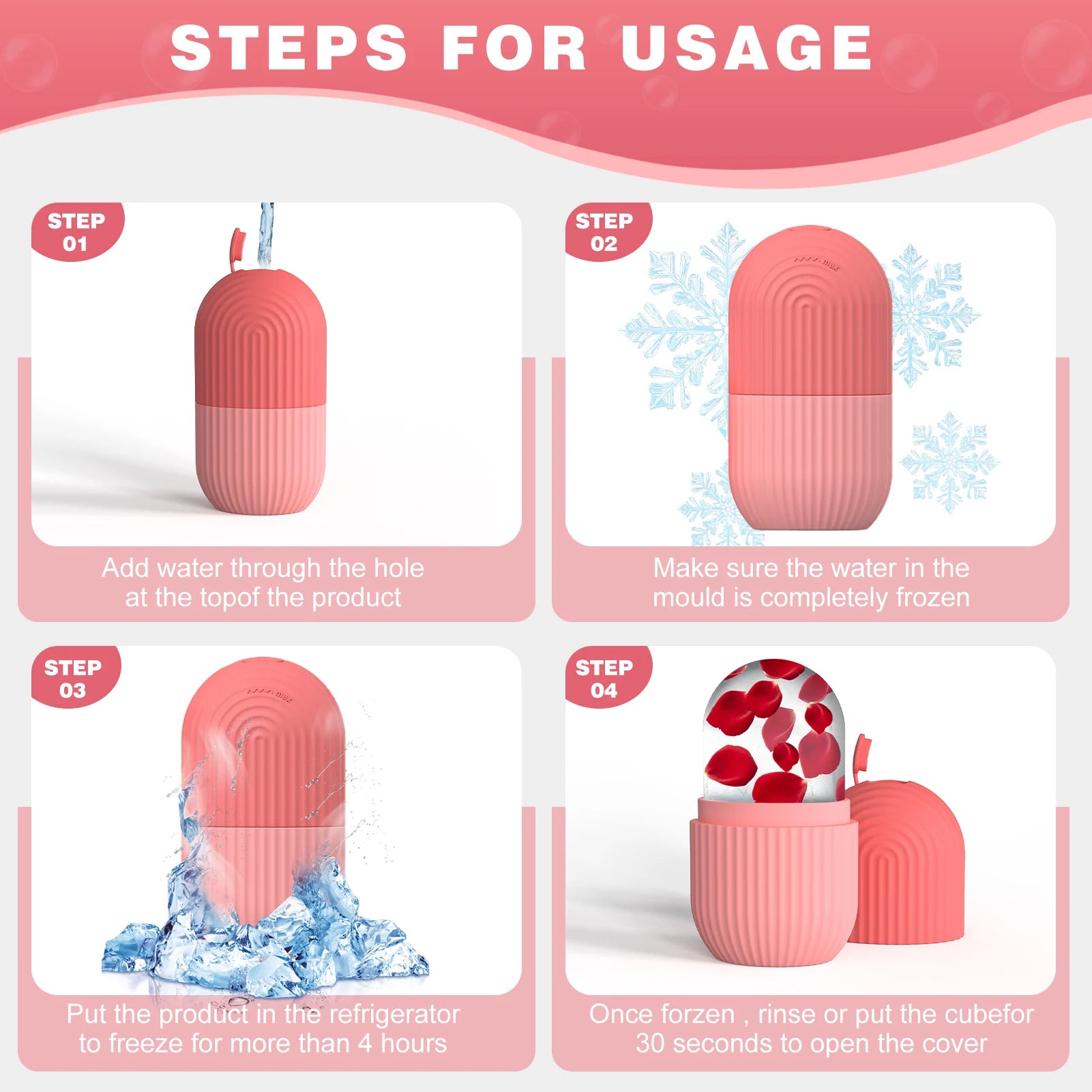 Molde de Cubo de Hielo Facial de Silicona para Belleza y Cuidado de la Piel con Rodillo de Hielo