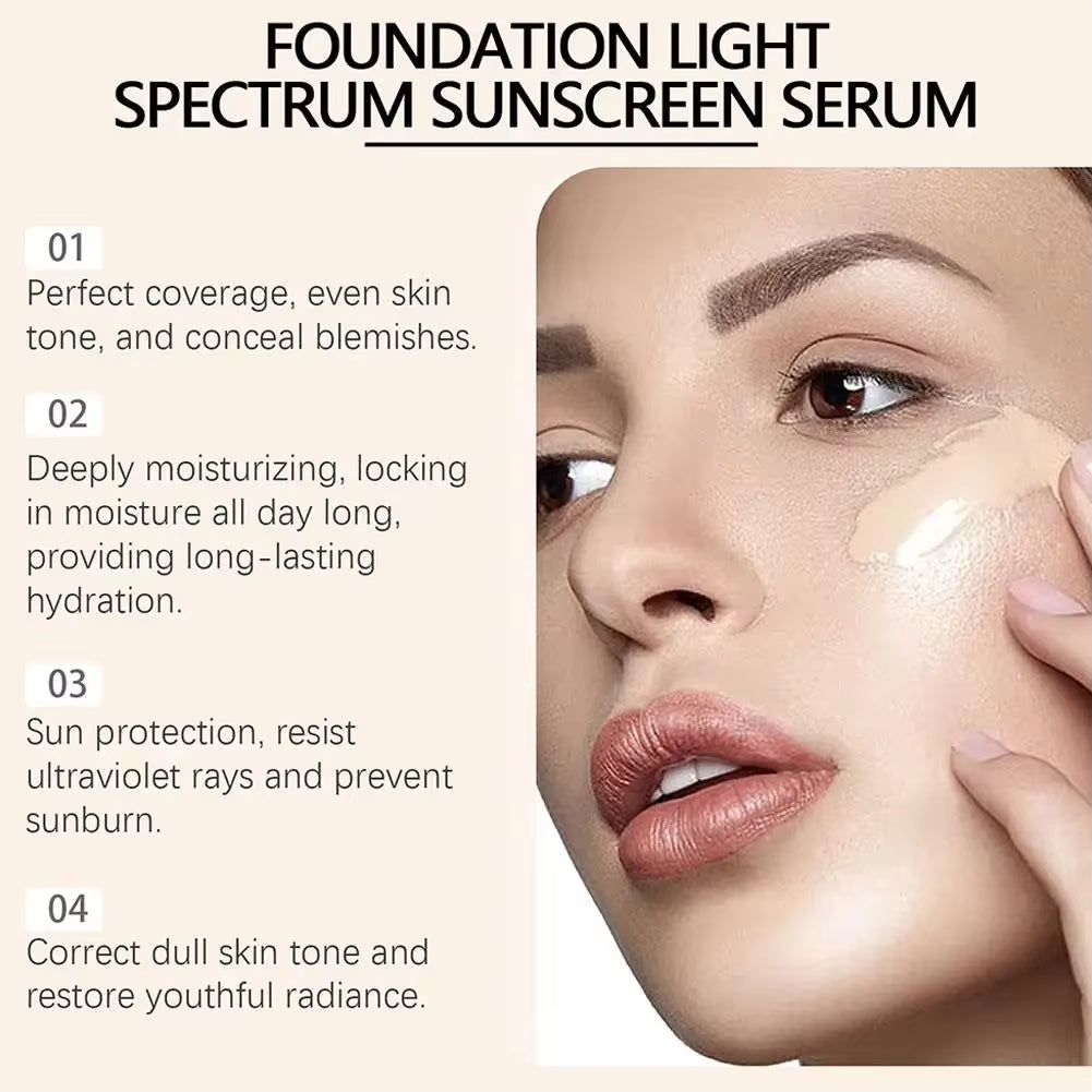 4-in-1 Foundation Liquid Makeup with SPF 50: Hydrating Full Coverage, Concealer, and Sunscreen Serum