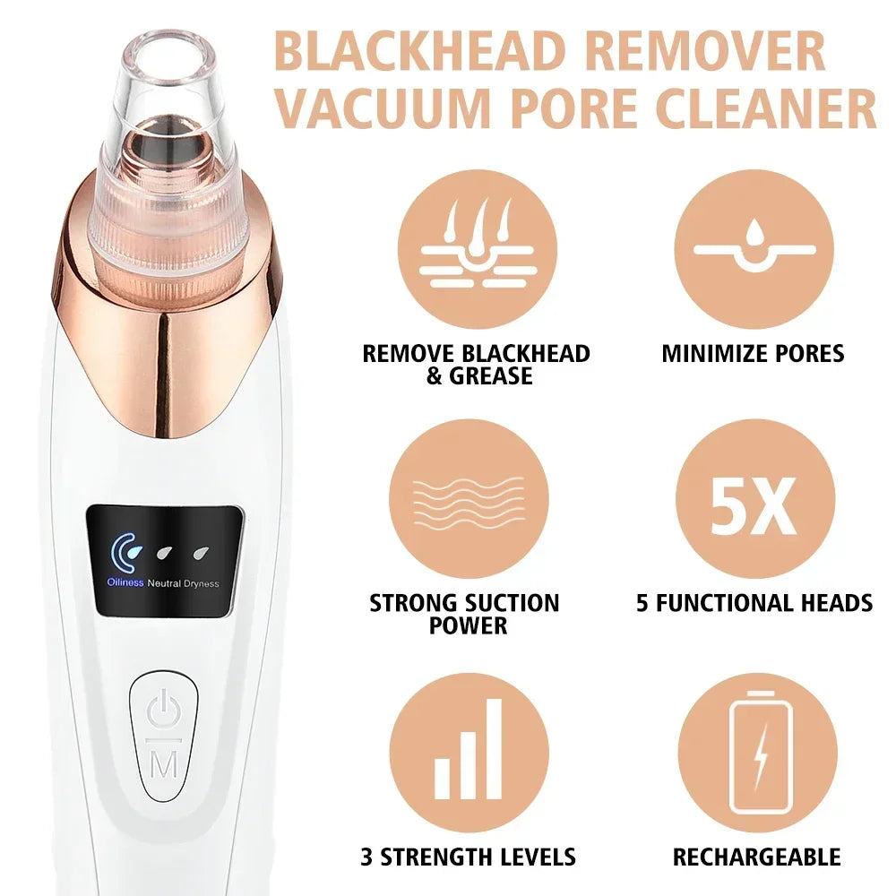 Electric Blackhead Remover Vacuum Suction - USB Facial Pore Cleaner for Acne and Pimple Extraction, Skin Care Device