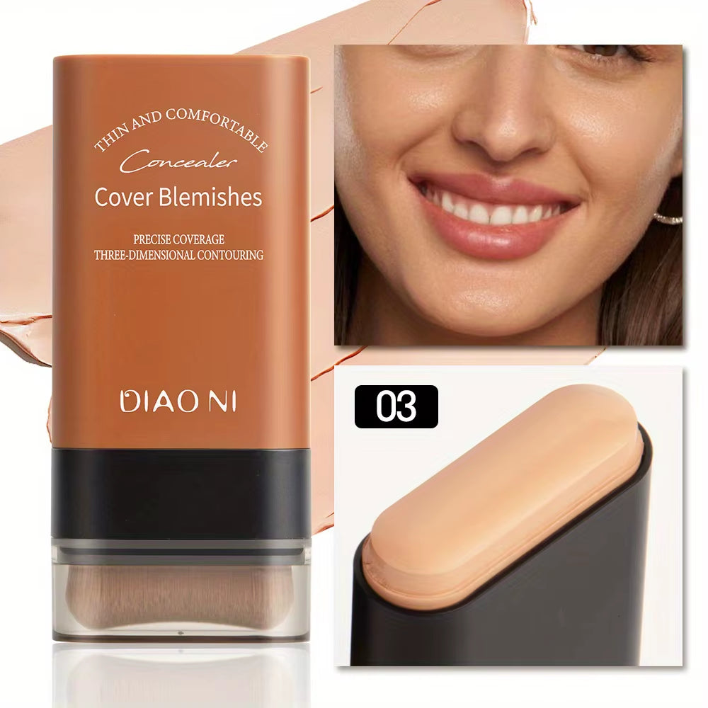 Foundation Stick with Integrated Brush for Long-Lasting Skin Brightening Concealment