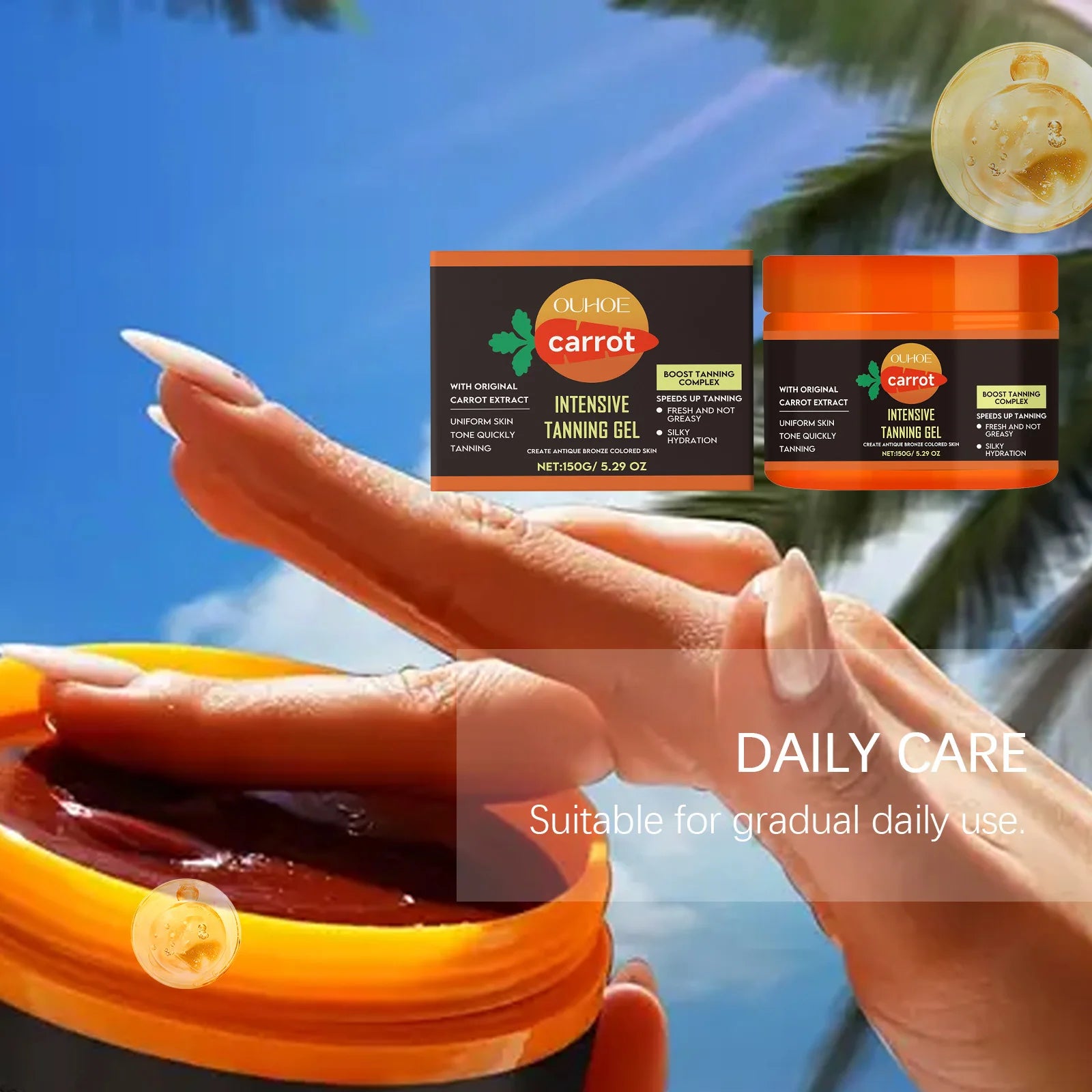 Carrot Tanning Gel - Hydrating, Lightweight, and Fast-Absorbing Bronzing Gel for Natural Sunless Tan Enhancement for Face and Body