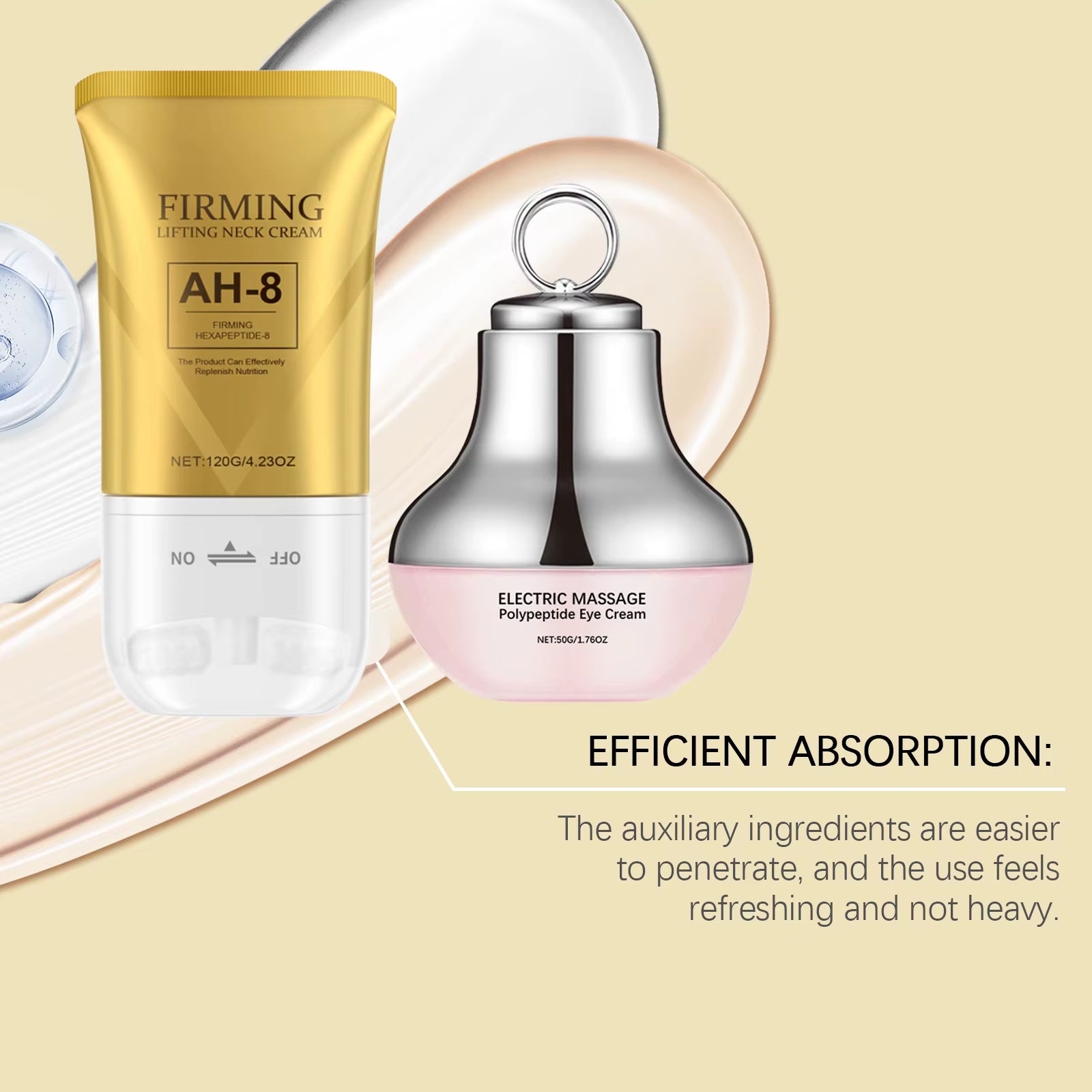 AH-8 Electric Neck and Eye Care Set - Revitalizing Massage Cream and Firming Lotion for Smooth Skin, Fine Line Reduction, and Deep Moisturization