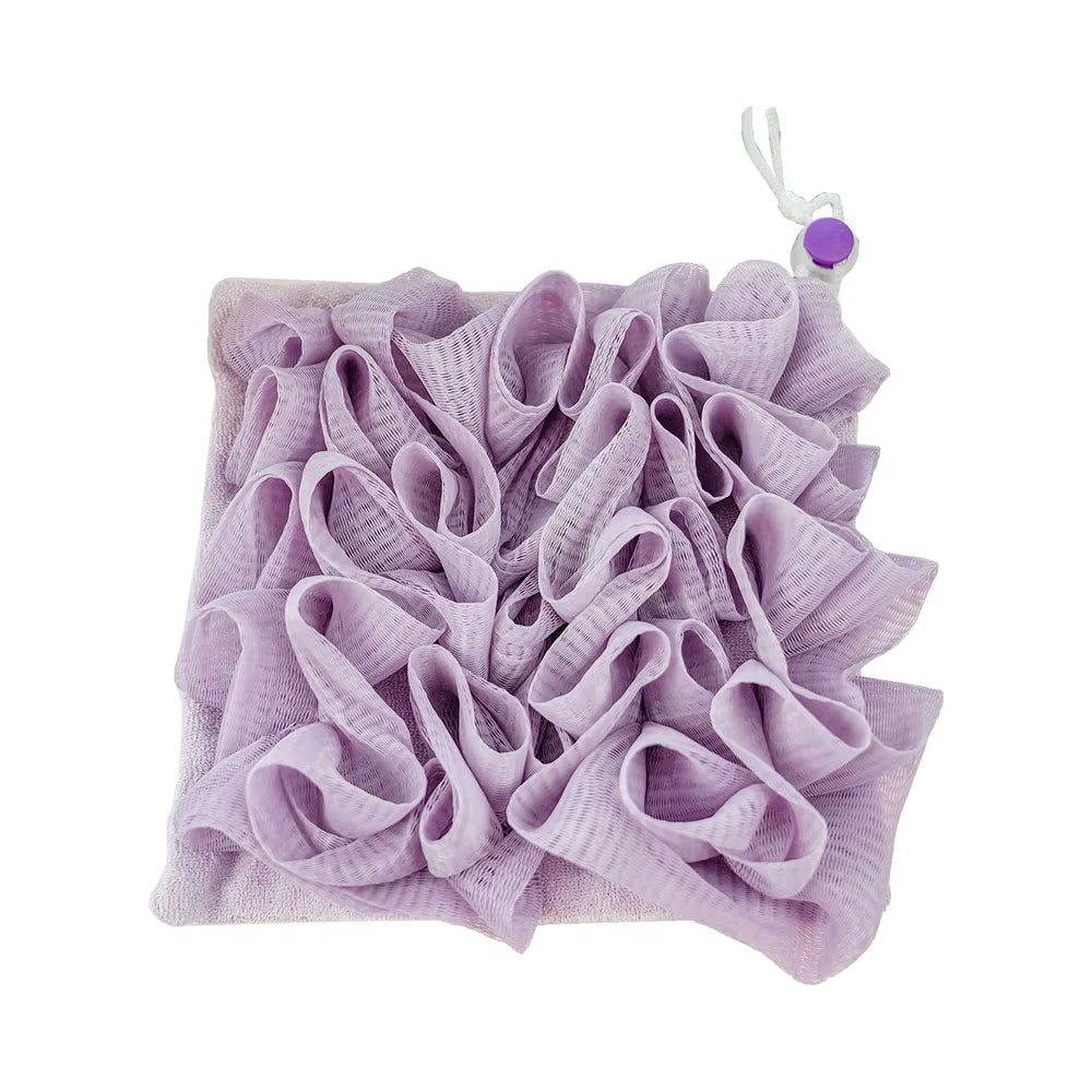 Soft Exfoliating 2-in-1 Bath Loofah with Drawstring Soap Closure - Reusable Mesh Shower Sponge for Skin Care