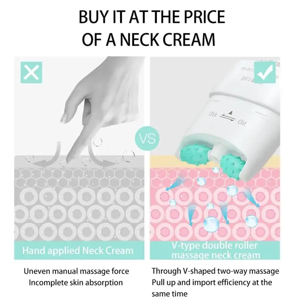 Neck Rejuvenation Cream with Massage Roller Applicator for Firming, Whitening, and Moisturizing Care