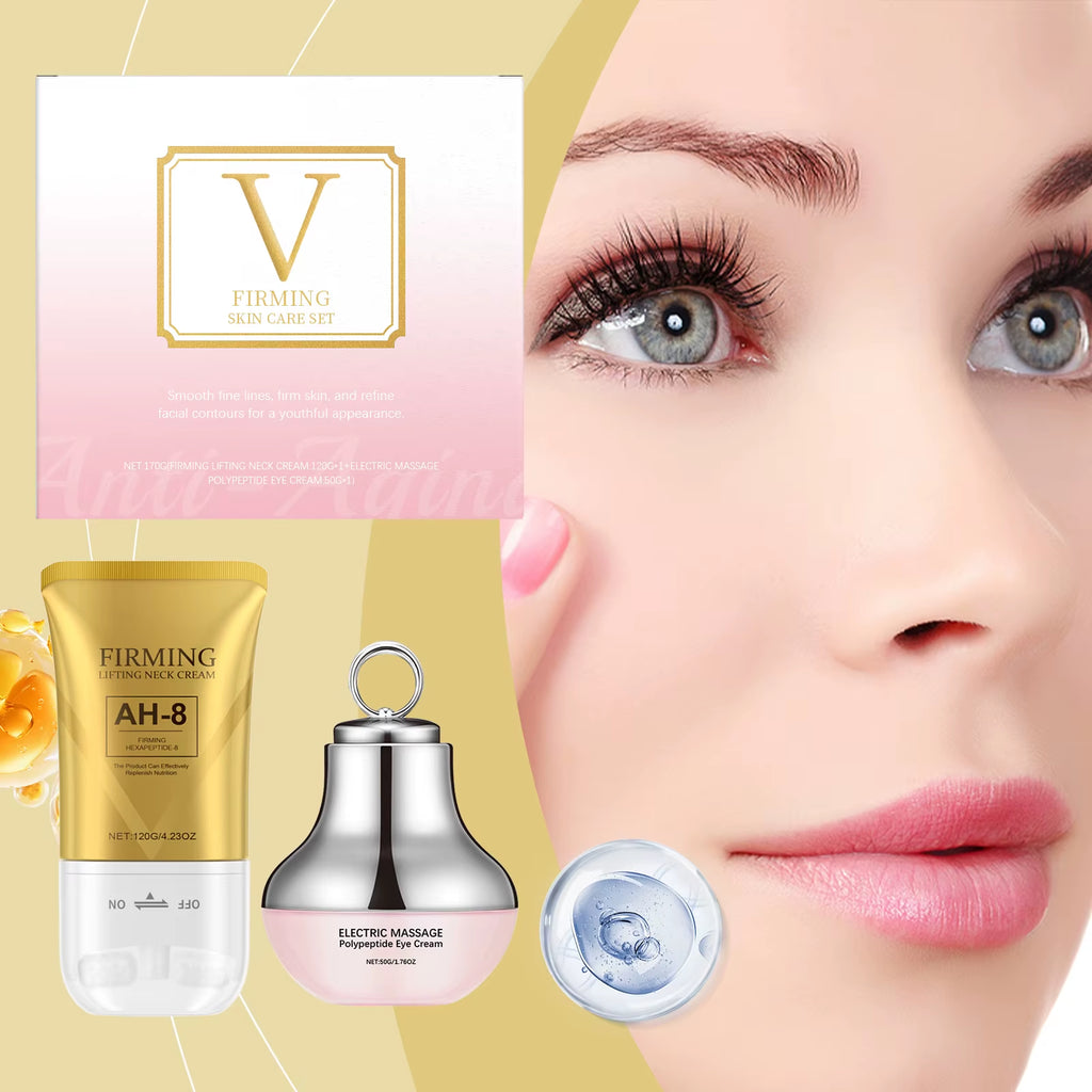 AH-8 Electric Neck and Eye Care Set - Revitalizing Massage Cream and Firming Lotion for Smooth Skin, Fine Line Reduction, and Deep Moisturization