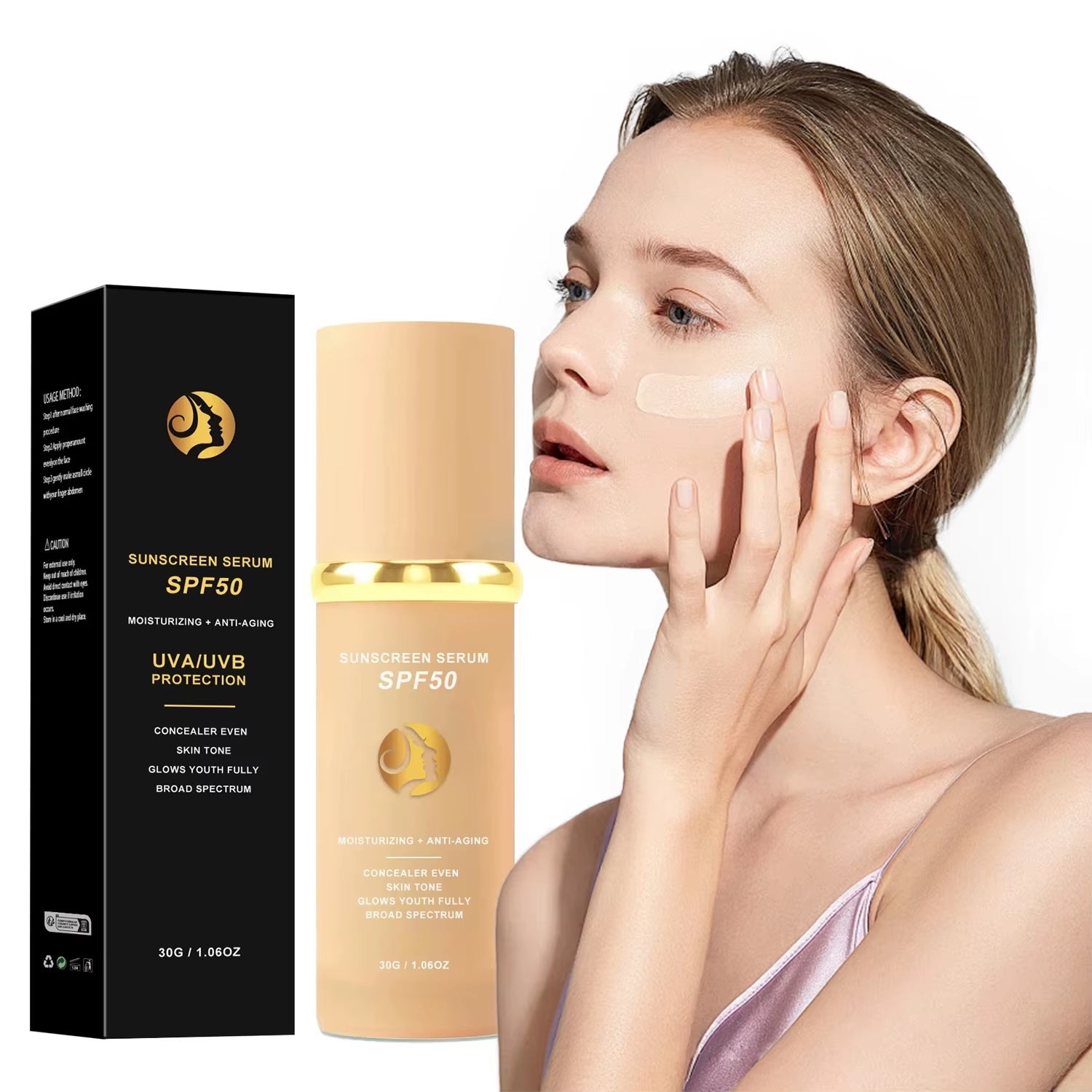 4-in-1 Foundation Liquid Makeup with SPF 50: Hydrating Full Coverage, Concealer, and Sunscreen Serum