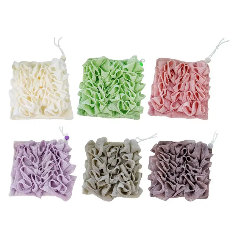 Soft Exfoliating 2-in-1 Bath Loofah with Drawstring Soap Closure - Reusable Mesh Shower Sponge for Skin Care