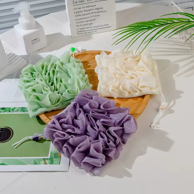 Soft Exfoliating 2-in-1 Bath Loofah with Drawstring Soap Closure - Reusable Mesh Shower Sponge for Skin Care