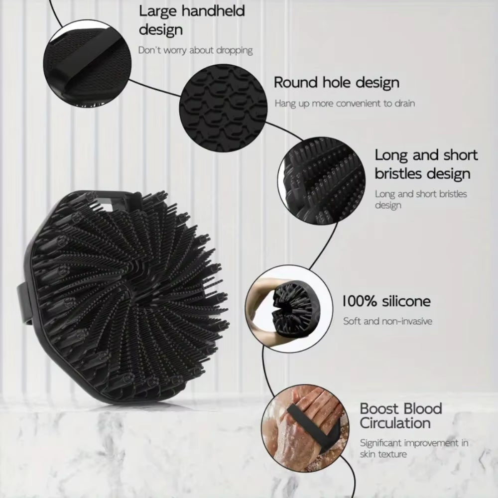 Soft Silicone Back Brush for Bathing and Showering - Exfoliating Scrub Brush with Handle