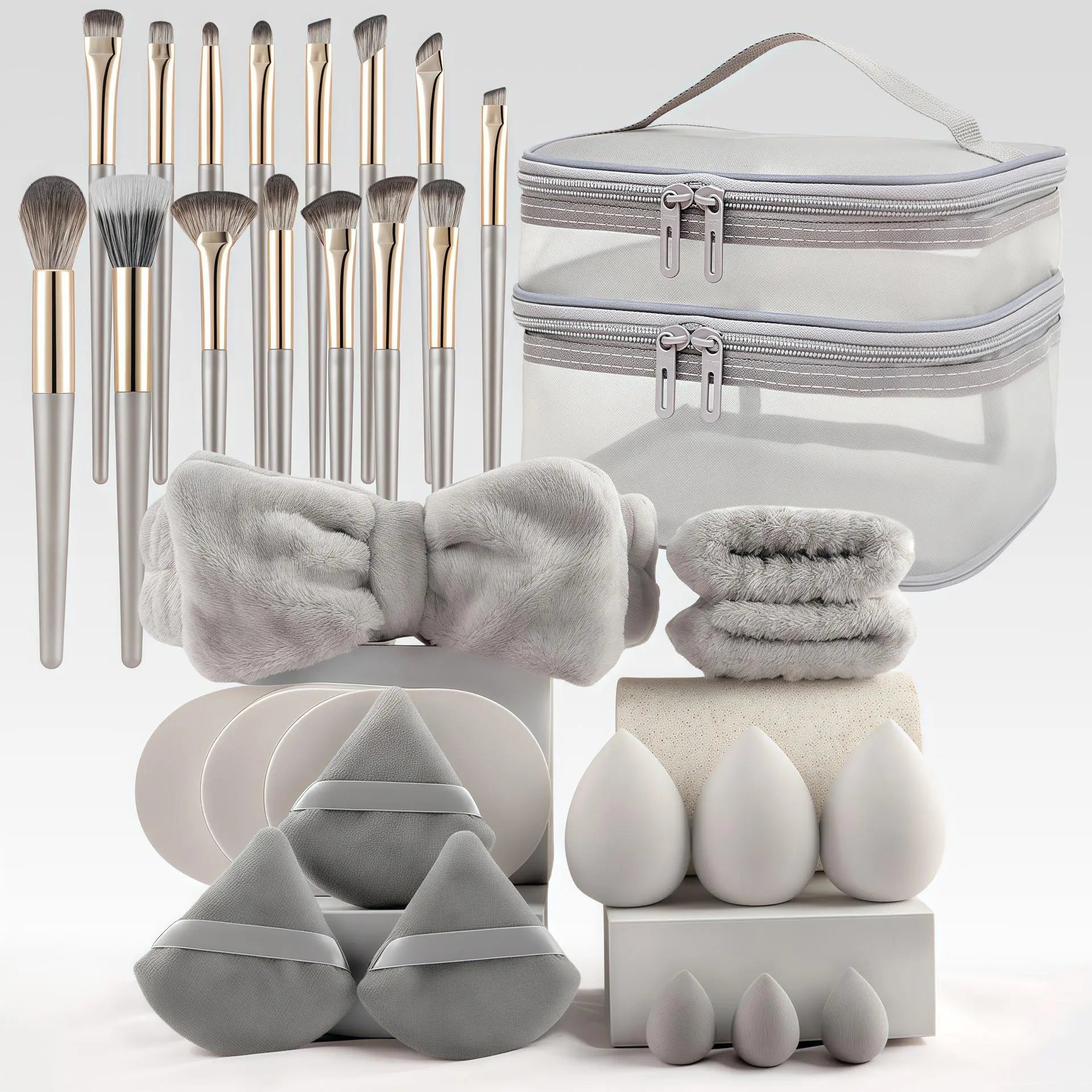 Essential Face Makeup Tool Set: Portable Travel Blending Brushes & Cleansing Kit for Effortless Daily Beauty