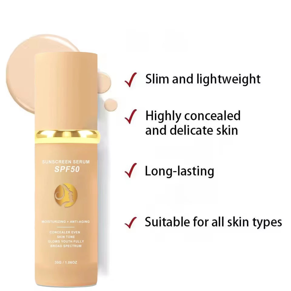 4-in-1 Foundation Liquid Makeup with SPF 50: Hydrating Full Coverage, Concealer, and Sunscreen Serum